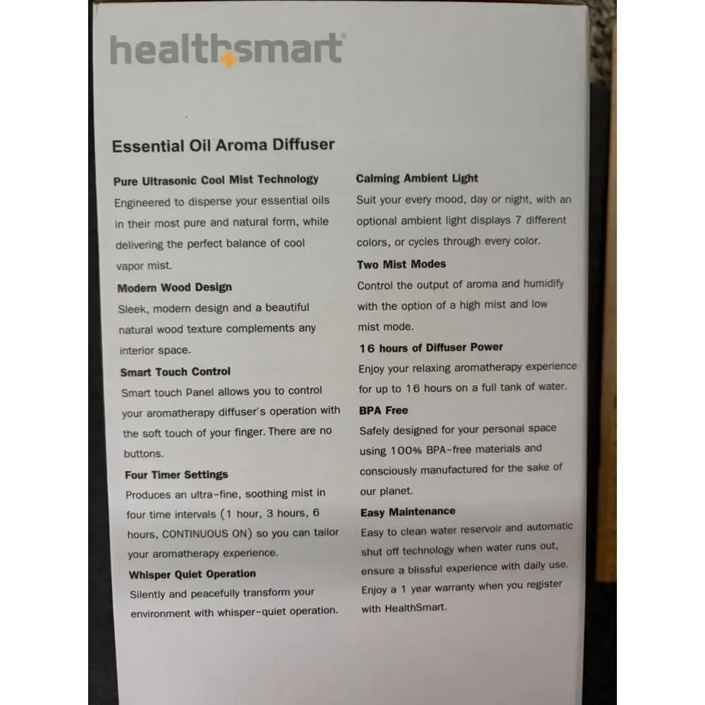 HealthSmart Essential Oil Aroma Diffuser NIB